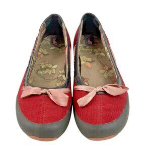 *Teva Ballet Flats 6012 Womens Size 8 Red Slip On Comfort Pink Bow Casual Shoe